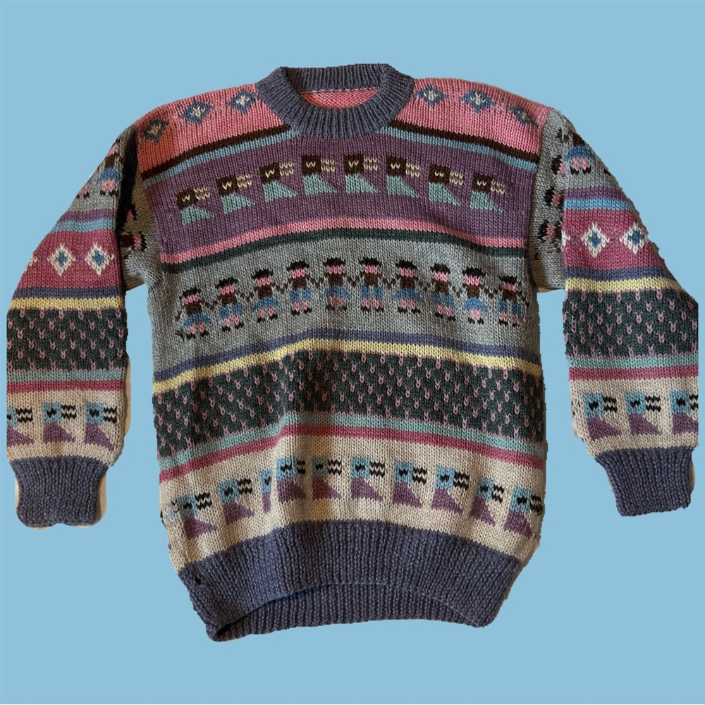 Vintage 80s fairisle-style Wool Sweater!! Amano Pachamama